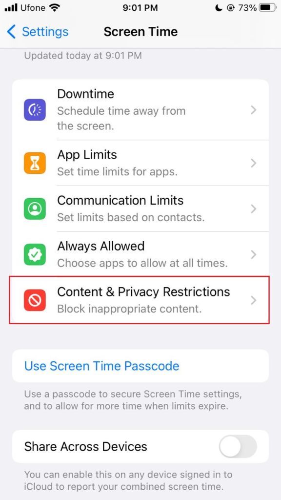 content & privacy restrictions in settings
