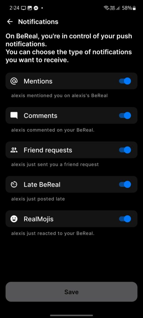 notifications not working on BeReal
