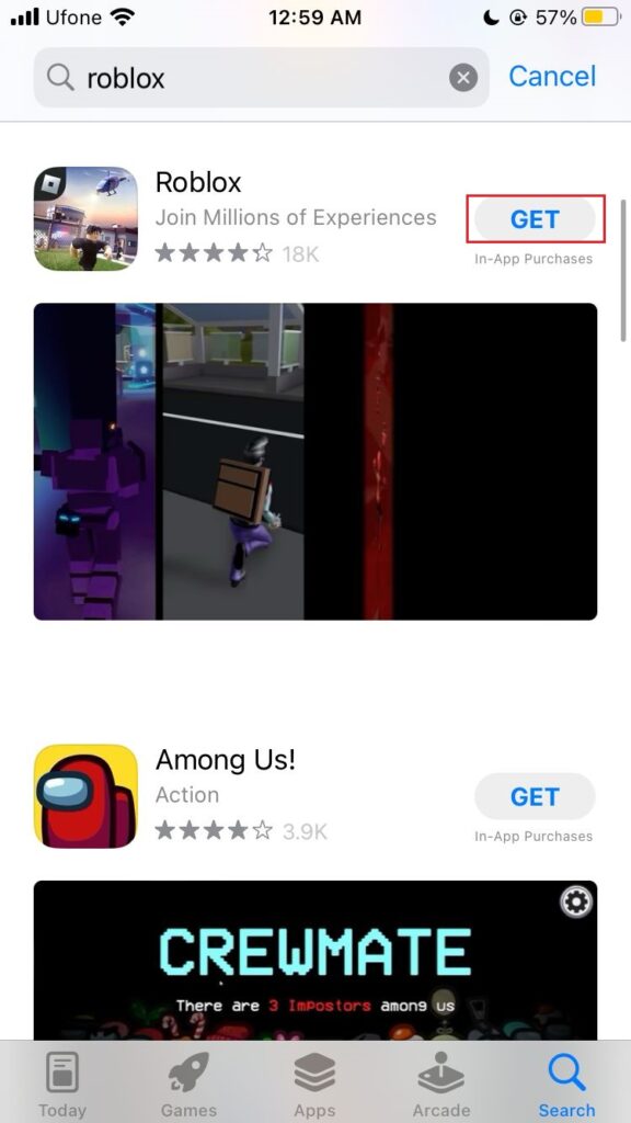 roblox in app store