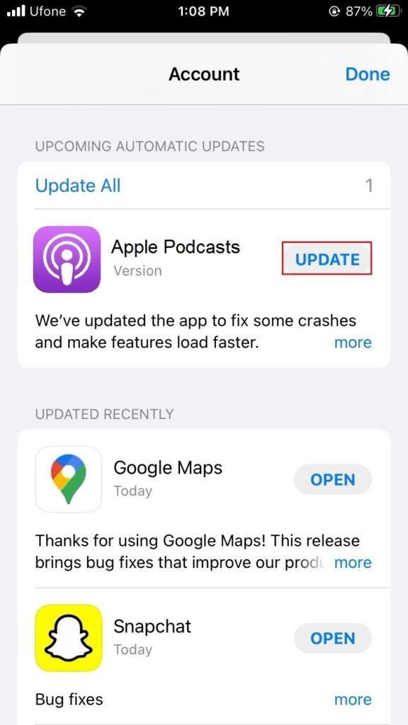 update Apple Podcasts