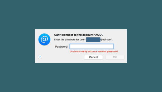 fix unable to verify account name or password in AOL Mail