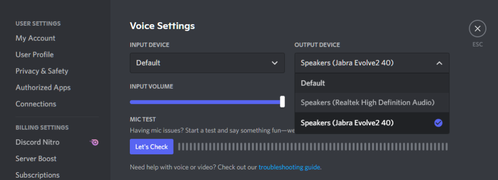 audio not working on Discord
