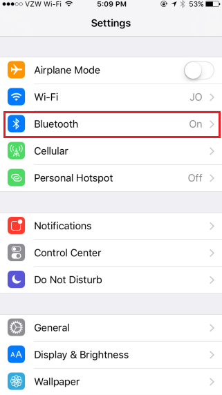 bluetooth in iphone settings