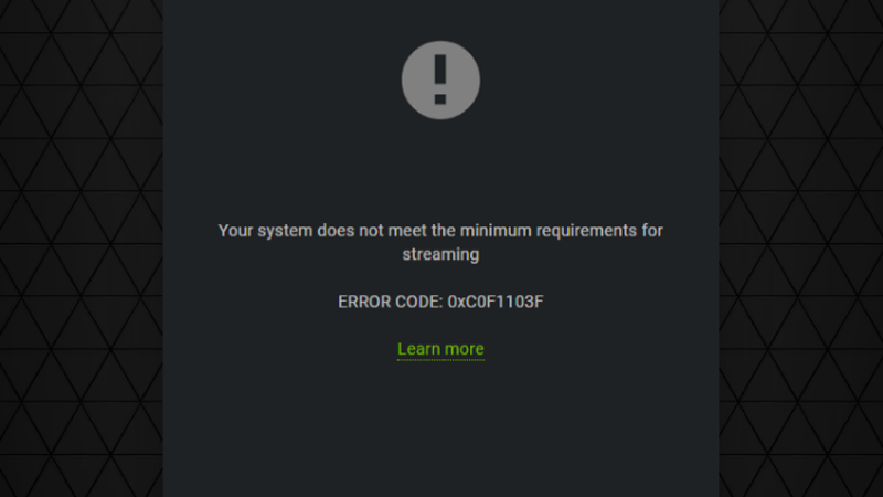 error code 0xC0F1103F on GeForce Now
