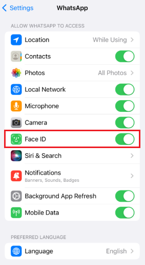 Face ID Not Working in WhatsApp on iPhone