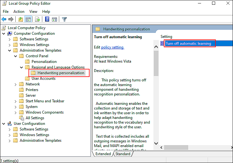 How to Disable Automatic Learning in Windows 10