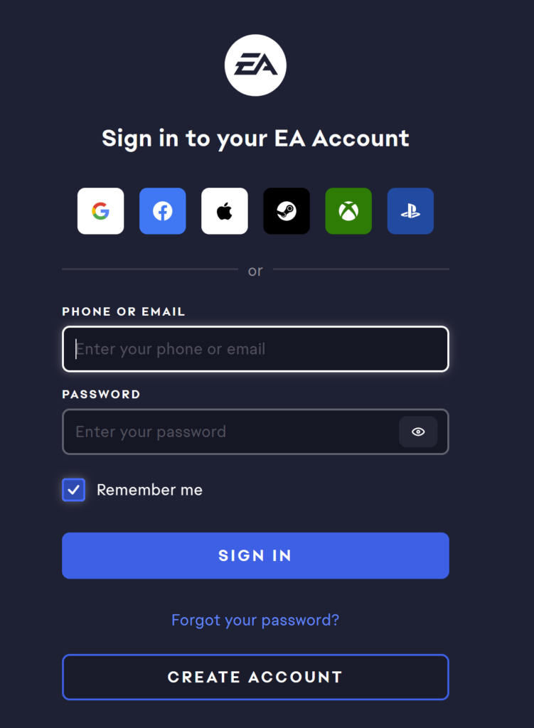 sign in to EA account